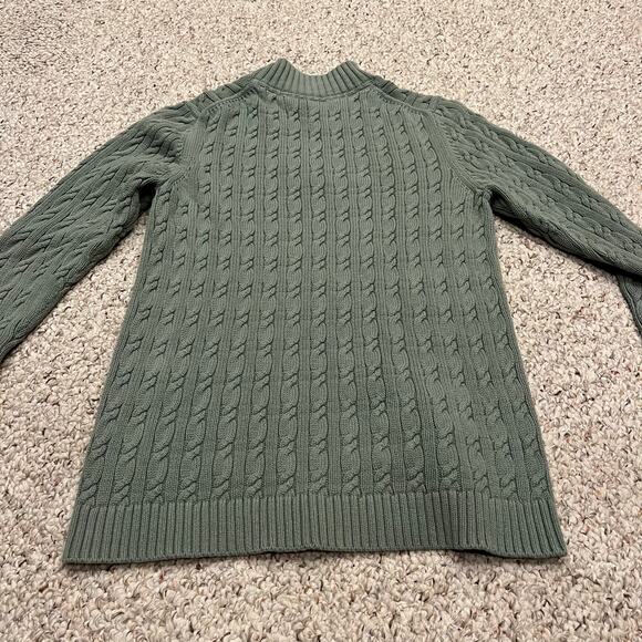 LL Bean Cable Knit Collared Sweater Sz M Green Fisherman Cotton Preppy - Picture 6 of 6